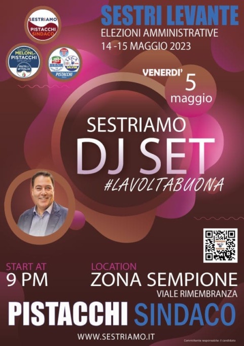 Elezioni a Sestri, Pistacchi organizza un dj set