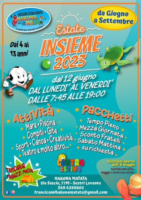 “Estate Insieme 2023”, torna il centro estivo di Hakuna Matata
