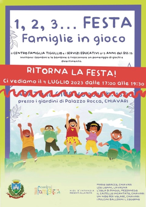 “1,2,3…Festa. Famiglie in gioco”, martedì 4 luglio l’appuntamento del Centro Famiglia Tigullio