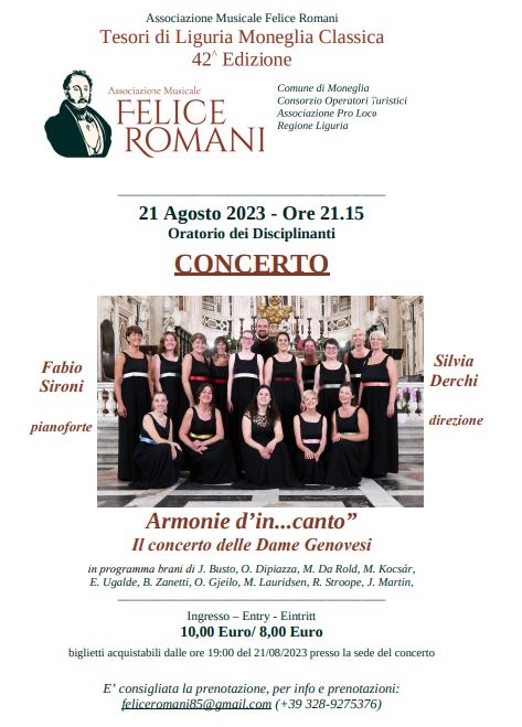 “Armonie d’in..canto”, concerto delle Dame Genovesi lunedì a Moneglia