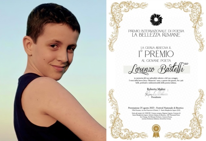 Muore a 14 anni per un sarcoma: Lorenzo sarà premiato a Santa Margherita