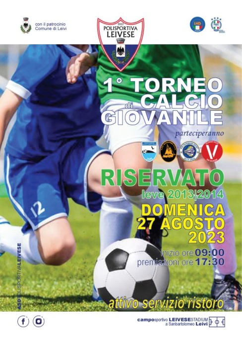 Leivi, domenica 27 agosto il 1° Torneo di Calcio Giovanile