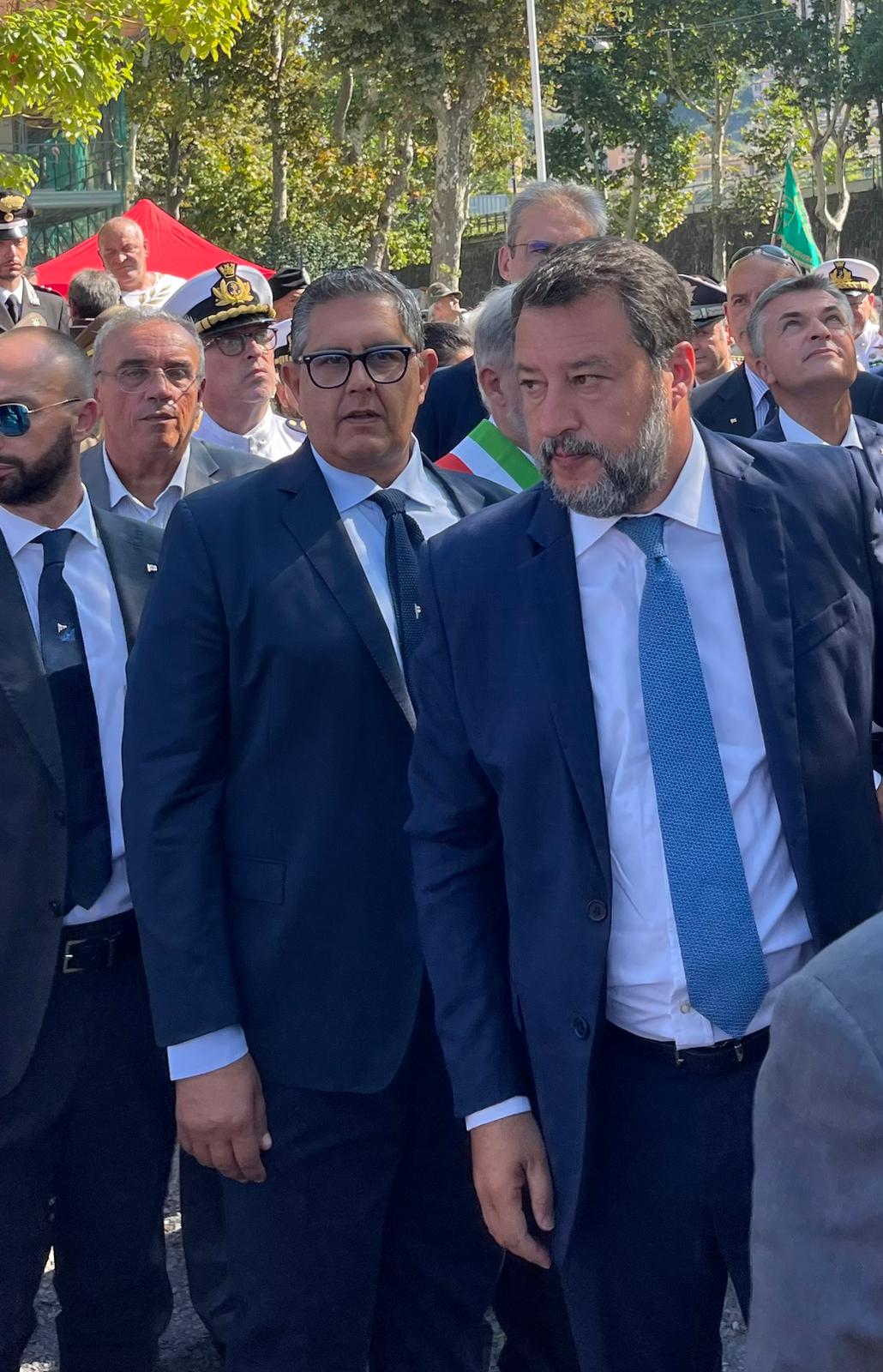 Presidente Toti e vicepremier Salvini Radura della Memoria 14 agosto 2023