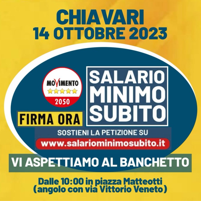 Movimento 5 Stelle, sabato 14 ottobre la raccolta firme per il salario minimo