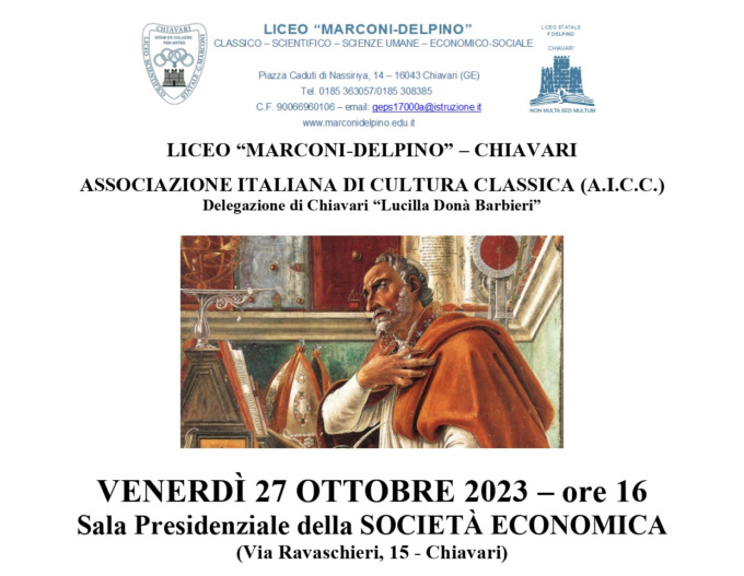 Chiavari, venerdì 27 ottobre l’incontro sulla figura di Sant’Agostino