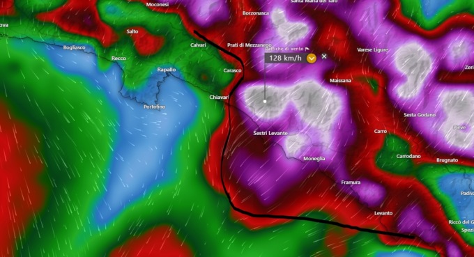 Tempesta di vento nella notte sul Tigullio: raggiunti i 166 km/h a Giacopiane