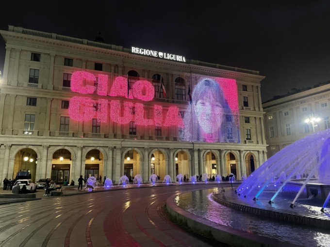 Giulia, il ricordo sul maxi schermo della Regione Liguria