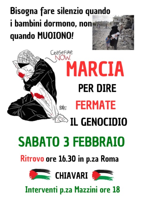 “Stop al genocidio”, sabato 3 febbraio marcia a Chiavari