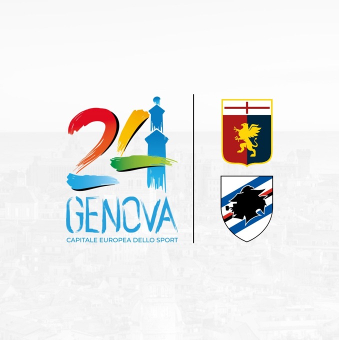 Sulle maglie di Genoa e Sampdoria il logo di “Genova Capitale Europea dello sport 2024”