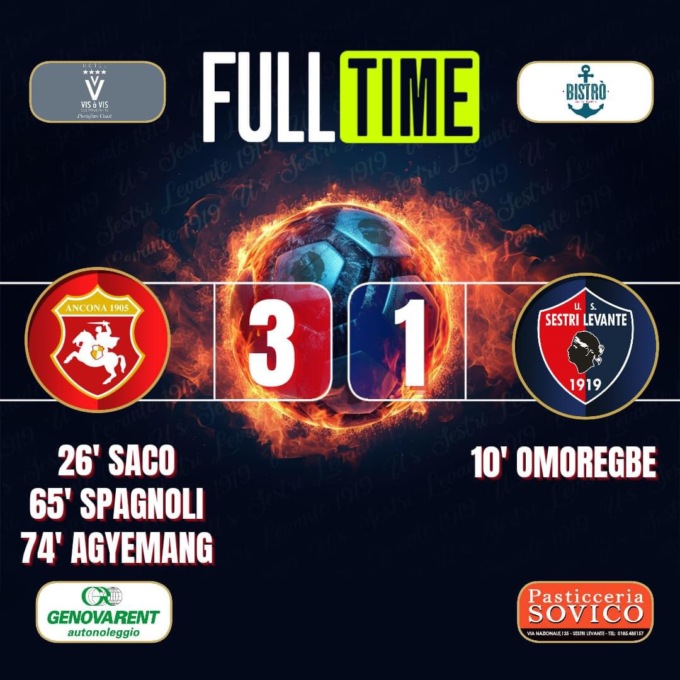 Serie C, Sestri Levante sconfitto ad Ancona