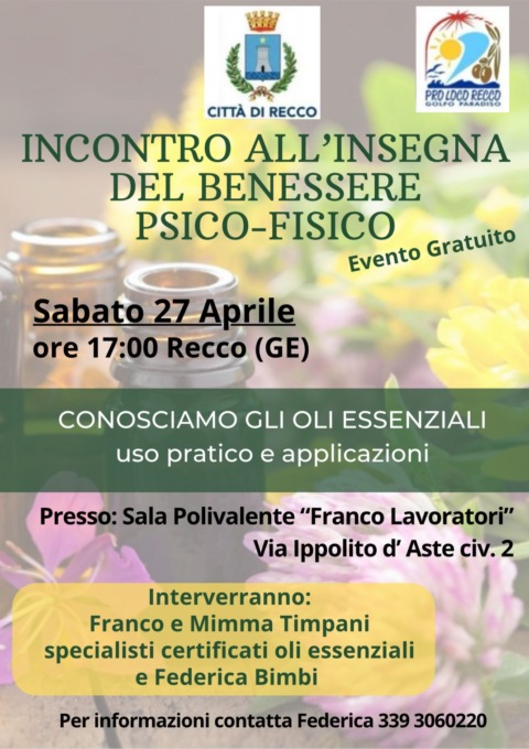 Recco, un incontro alla scoperta dei benefici degli oli essenziali
