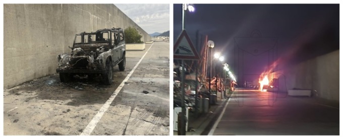 Auto a fuoco nel porto di Lavagna