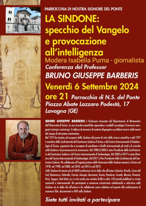Conferenza sulla Sindone a Lavagna con il professor Barberis