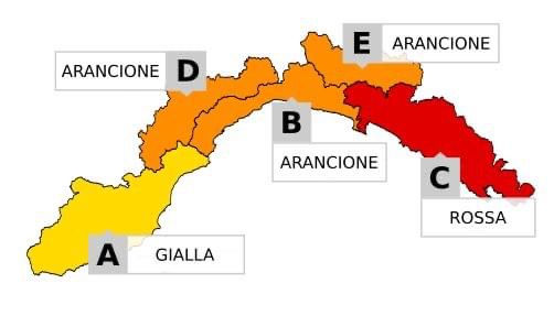 Allerta rossa dalle 12 di martedì 8 ottobre sul Levante