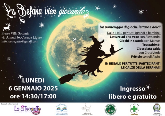“La befana vien giocando”, l’appuntamento a Villa Sottanis