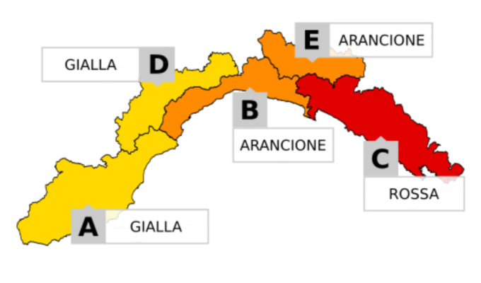 Arpal: intenso peggioramento in arrivo, allerta rossa a Levante