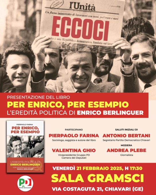 “Per Enrico, per esempio”, a Chiavari la presentazione del libro di Pierpaolo Farina
