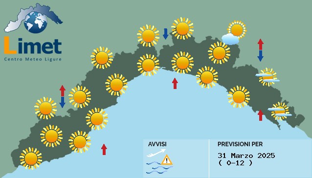 Previsioni: cieli sereni o poco nuvolosi su tutta la regione