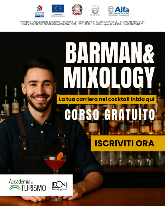 Accademia del Turismo, torna il corso  gratuito “Barman & Mixology”