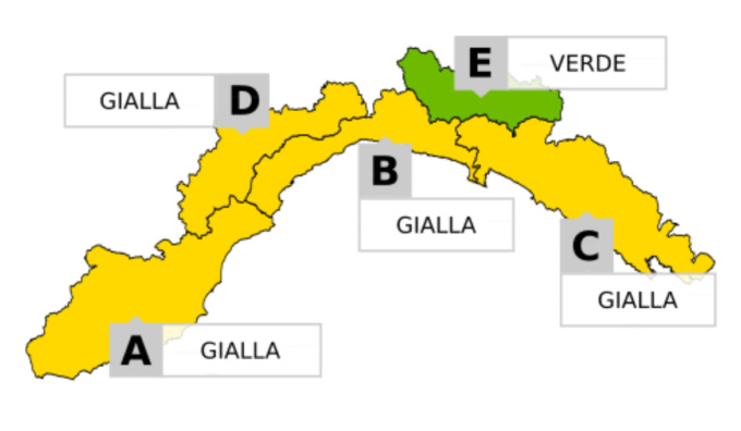 Allerta gialla per piogge diffuse sui grandi bacini del Levante dalle 18 di oggi