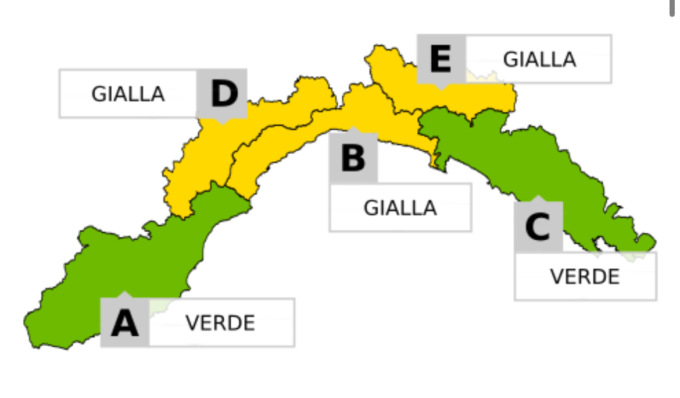 Allerta gialla per temporali sul centro della regione e sui versanti padani di ponente e di levante