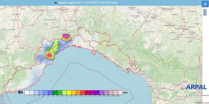 Arpal prolunga l’allerta gialla per temporali su tutta la regione (Zone ABCDE) fino alle 19 di oggi, domenica 13 luglio