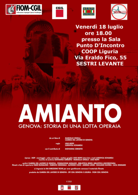 Proiezione del docufilm “Amianto. Genova: storia di una lotta operaia” a Sestri Levante
