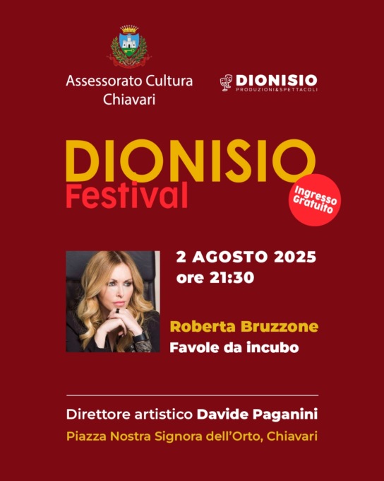 Dionisio Festival, sabato 2 agosto Roberta Bruzzone a Chiavari