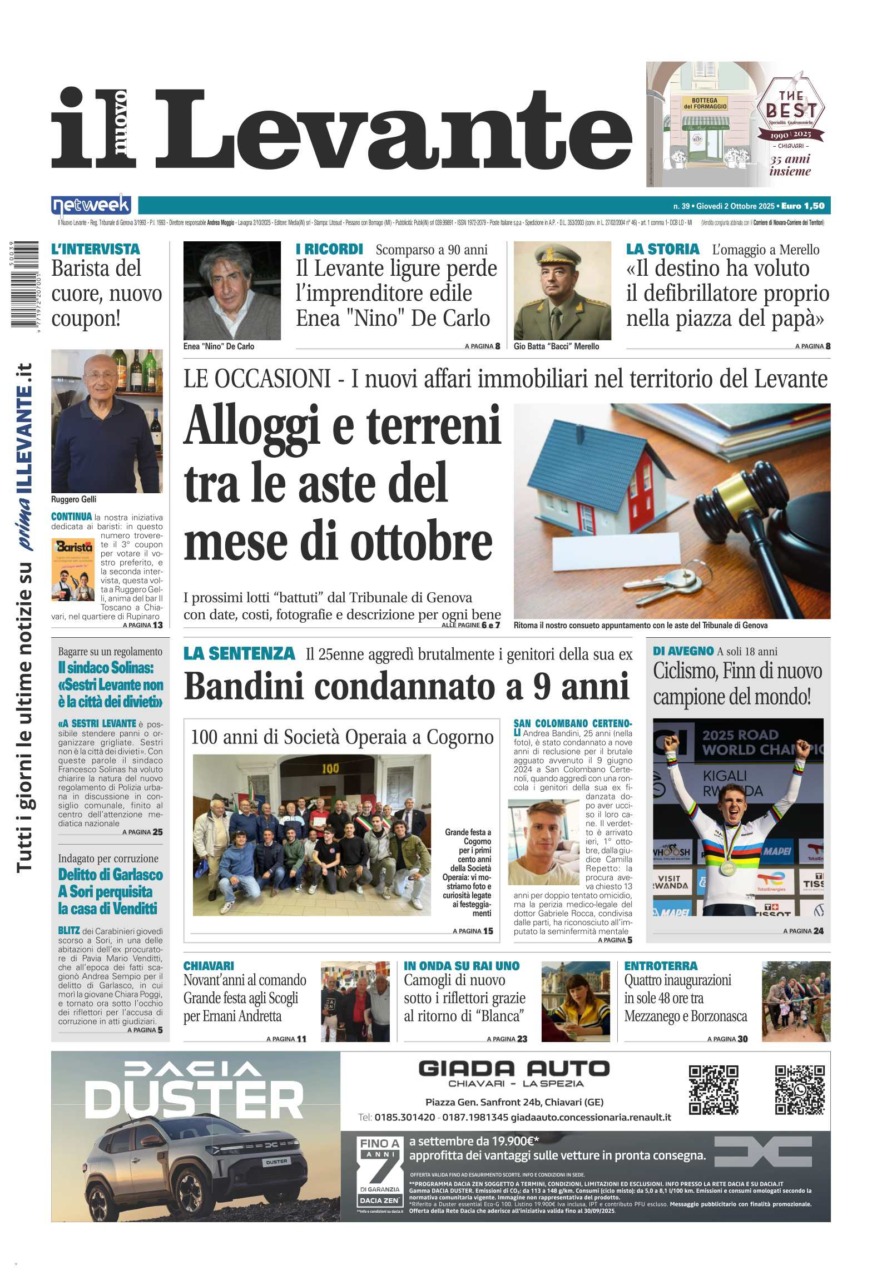Il Nuovo Levante da oggi in edicola