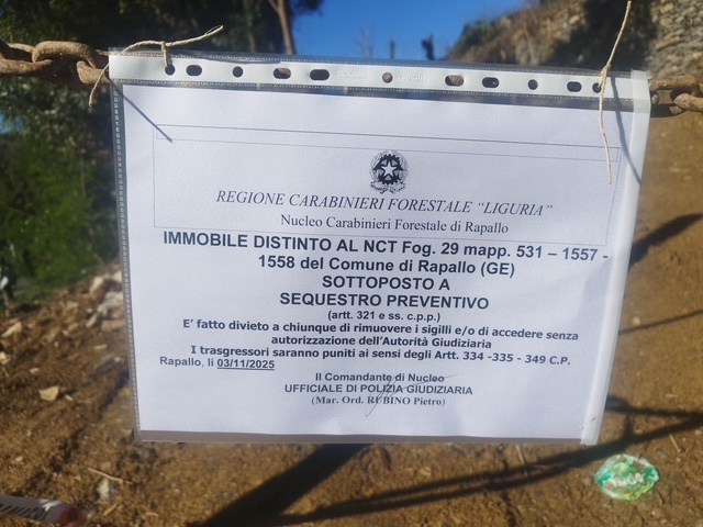 Carannante: «Area di San Massimo sotto sequestro, il Comune di Rapallo non si accorge di nulla?»