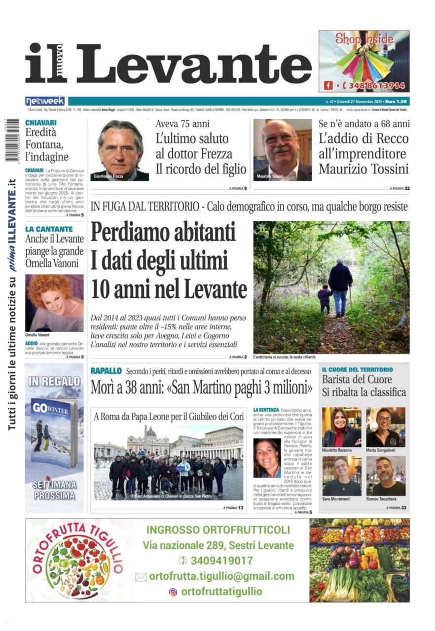 Il Nuovo Levante da oggi in edicola