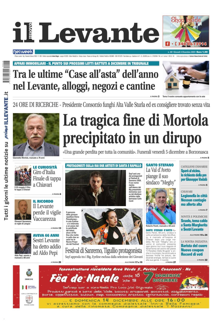 Il Nuovo Levante da oggi in edicola