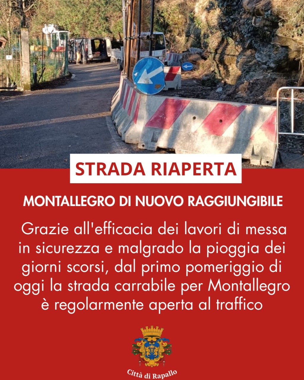 Riaperta la strada per Montallegro