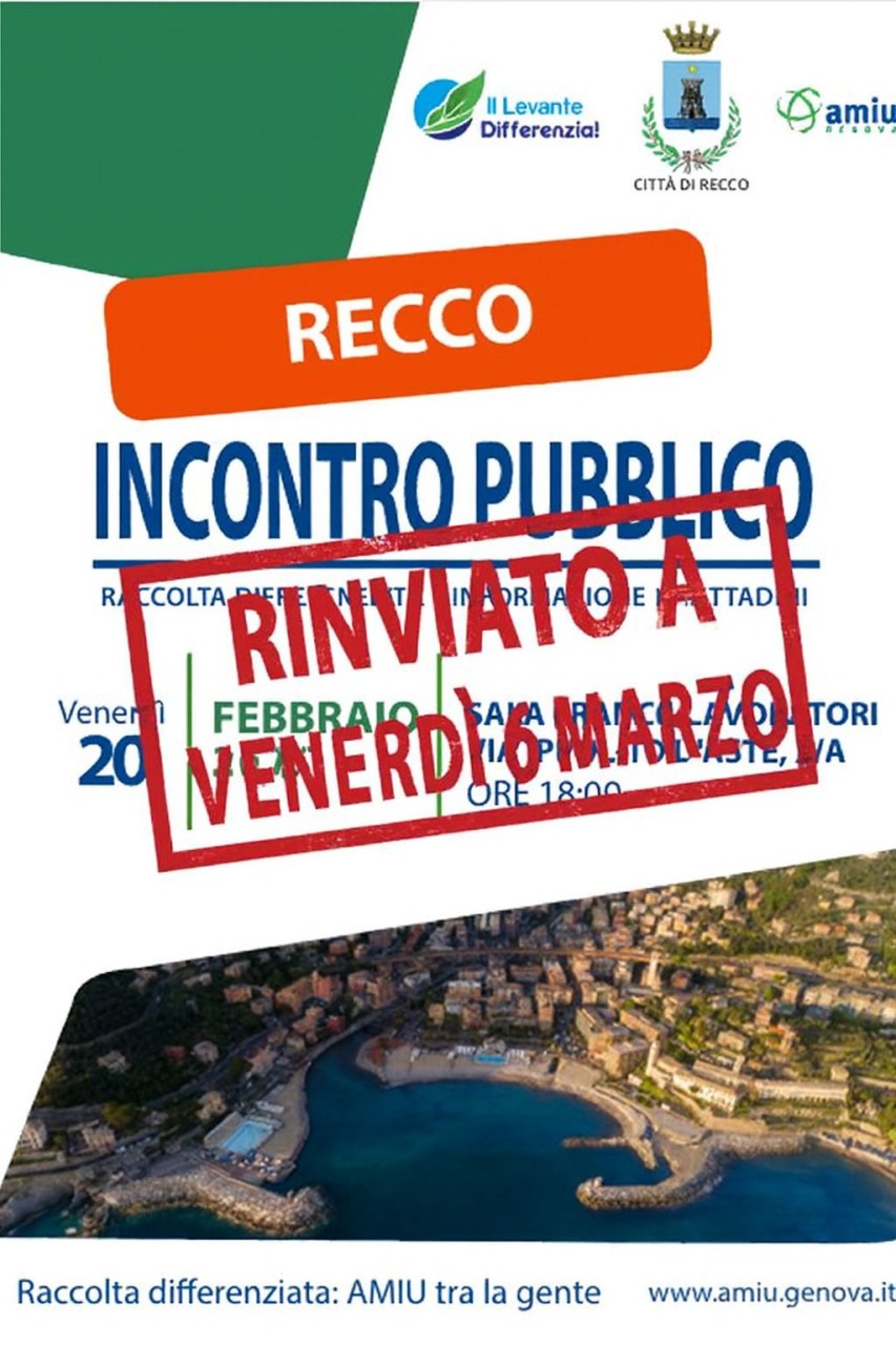 Recco: l’incontro sulla raccolta differenziata è spostato a venerdì 6 marzo