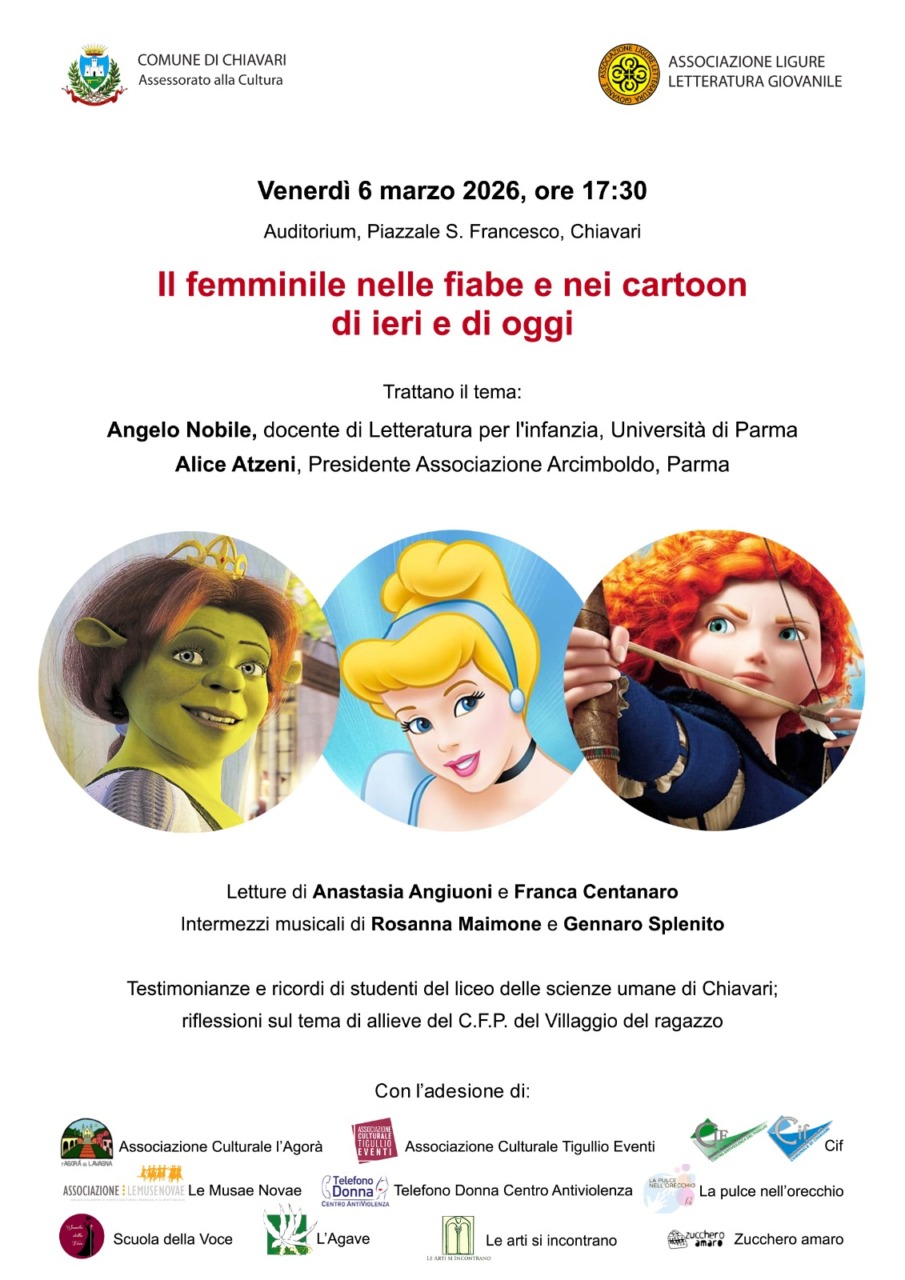 Festa della Donna, a Chiavari incontro “Il femminile nelle fiabe e nei cartoon di ieri e di oggi”