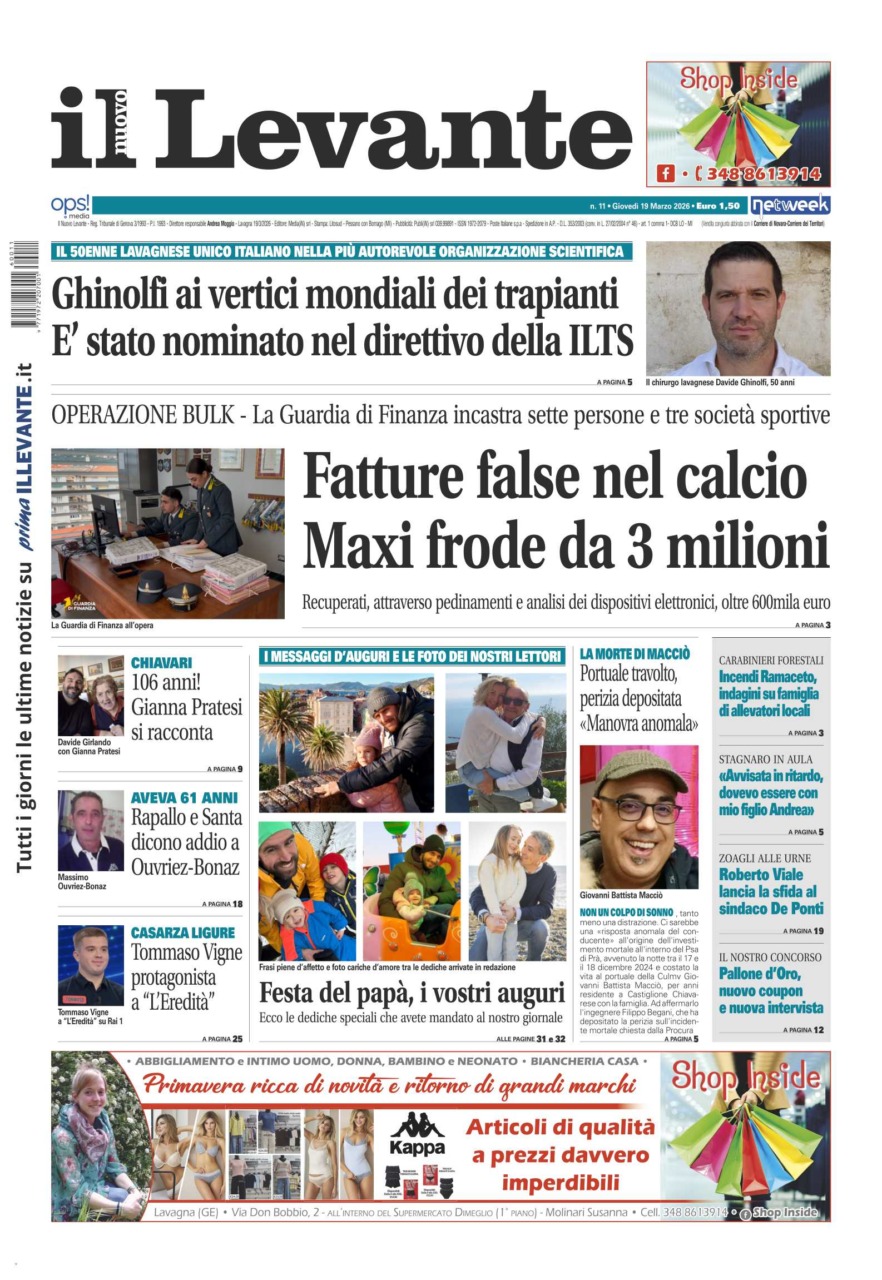 Il Nuovo Levante da oggi in edicola