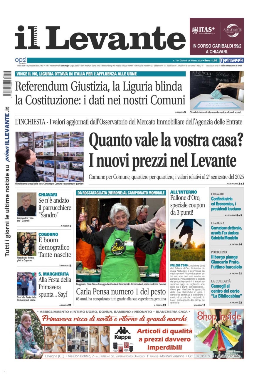 Il Nuovo Levante da oggi in edicola