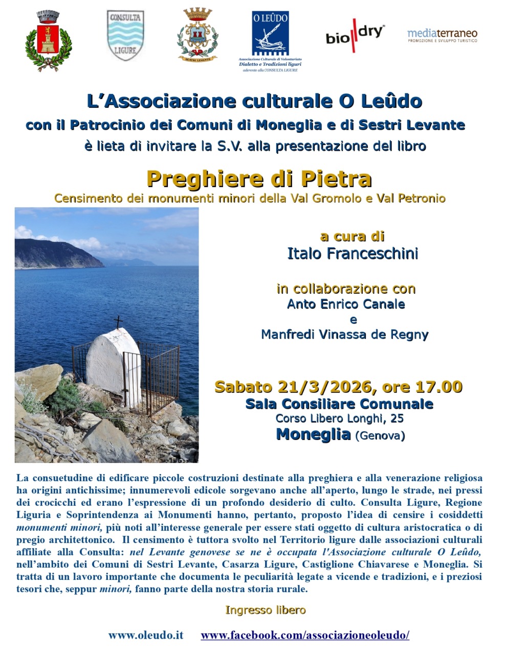 A Moneglia la presentazione del nuovo libro a cura dell’associazione O Leudo