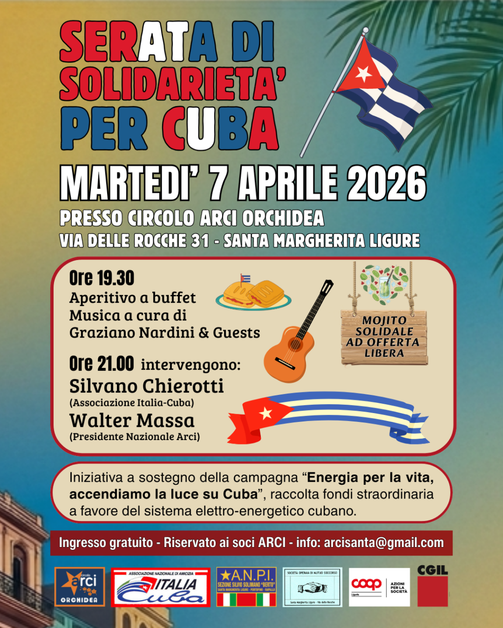Solidarietà per Cuba: martedì 7 aprile serata benefica al Circolo Arci Orchidea