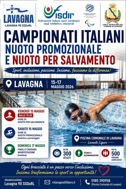 Lavagna pronta ad accogliere i Campionati Italiani di Nuoto Promozionale e Nuoto per Salvamento