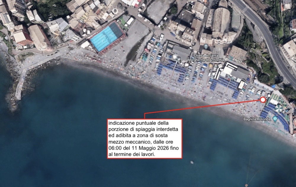 Sori, spiaggia centrale chiusa per lavori di sistemazione