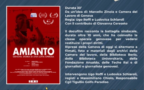 “Amianto. Genova, storia di una lotta operaia” al Circolo Arci Orchidea di Santa Margherita Ligure