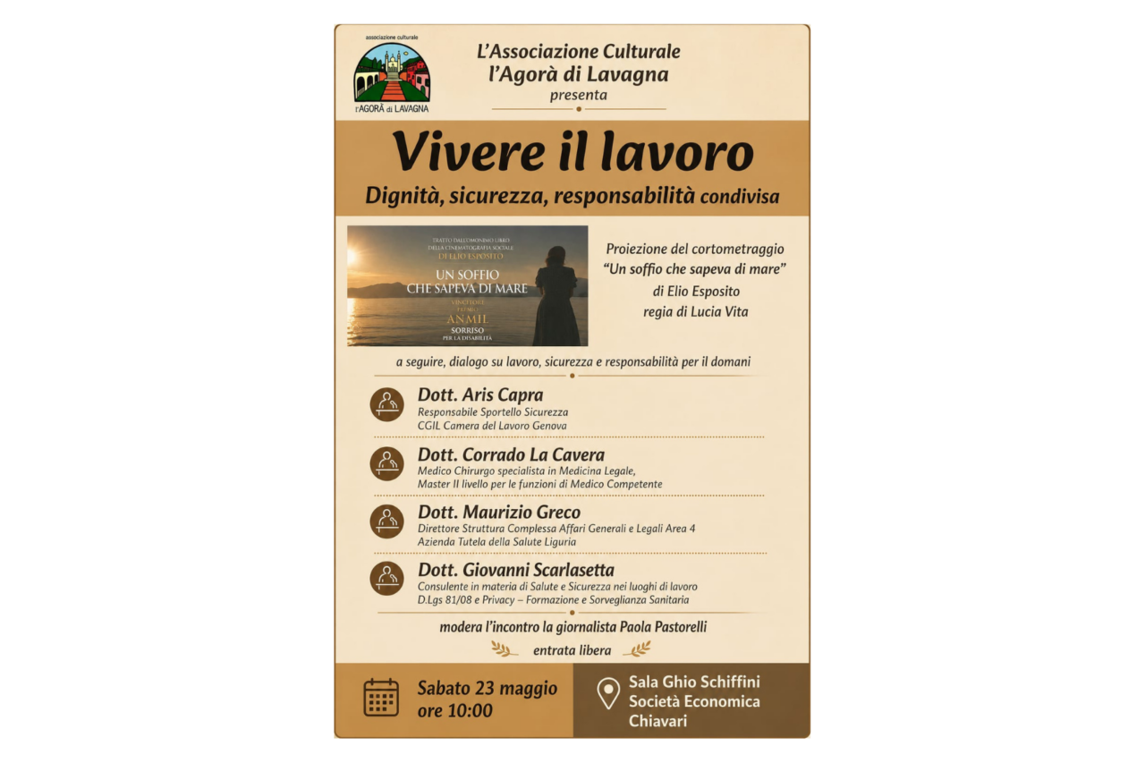Sicurezza sul lavoro: l’incontro organizzato dall’associazione l’Agorà di Lavagna