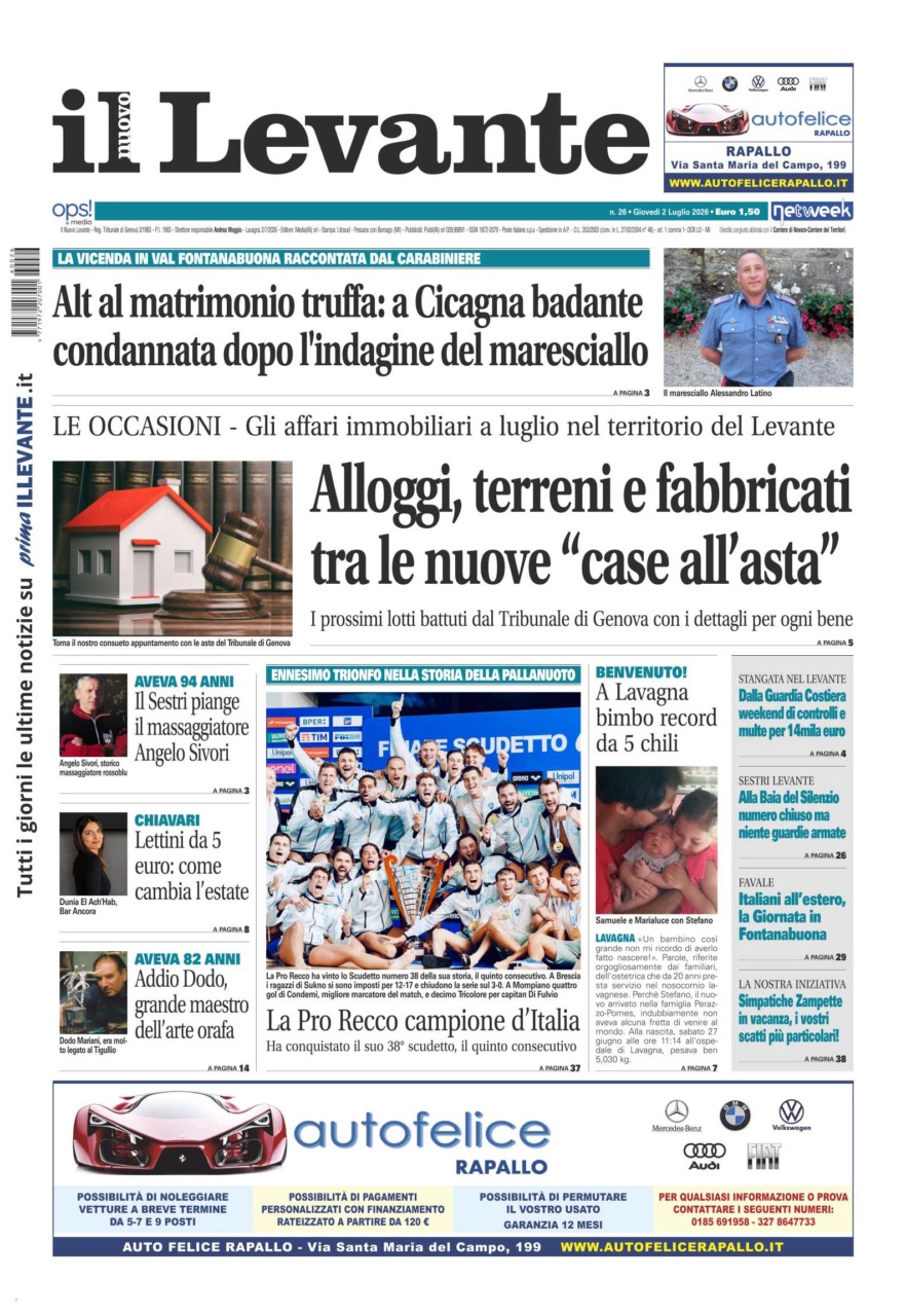 Il Nuovo Levante da oggi in edicola