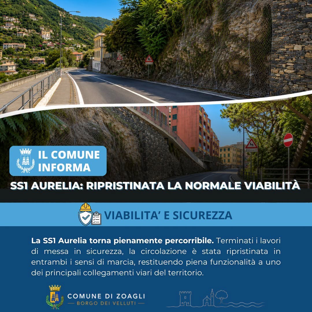 Zoagli: ripristinata la viabilità sulla via Aurelia in entrambi i sensi di marcia