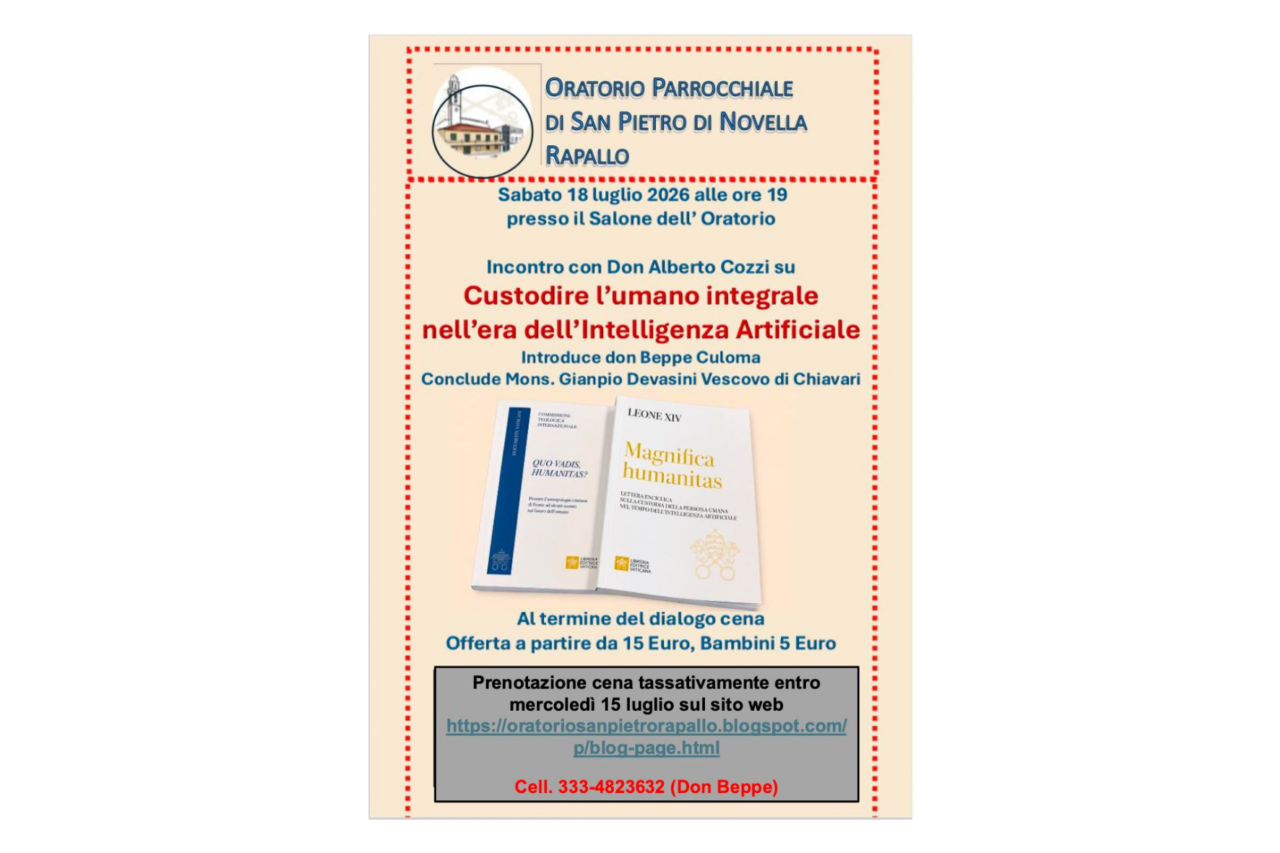Rapallo, l’intelligenza artificiale sotto la lente della teologia: l’incontro con don Alberto Cozzi