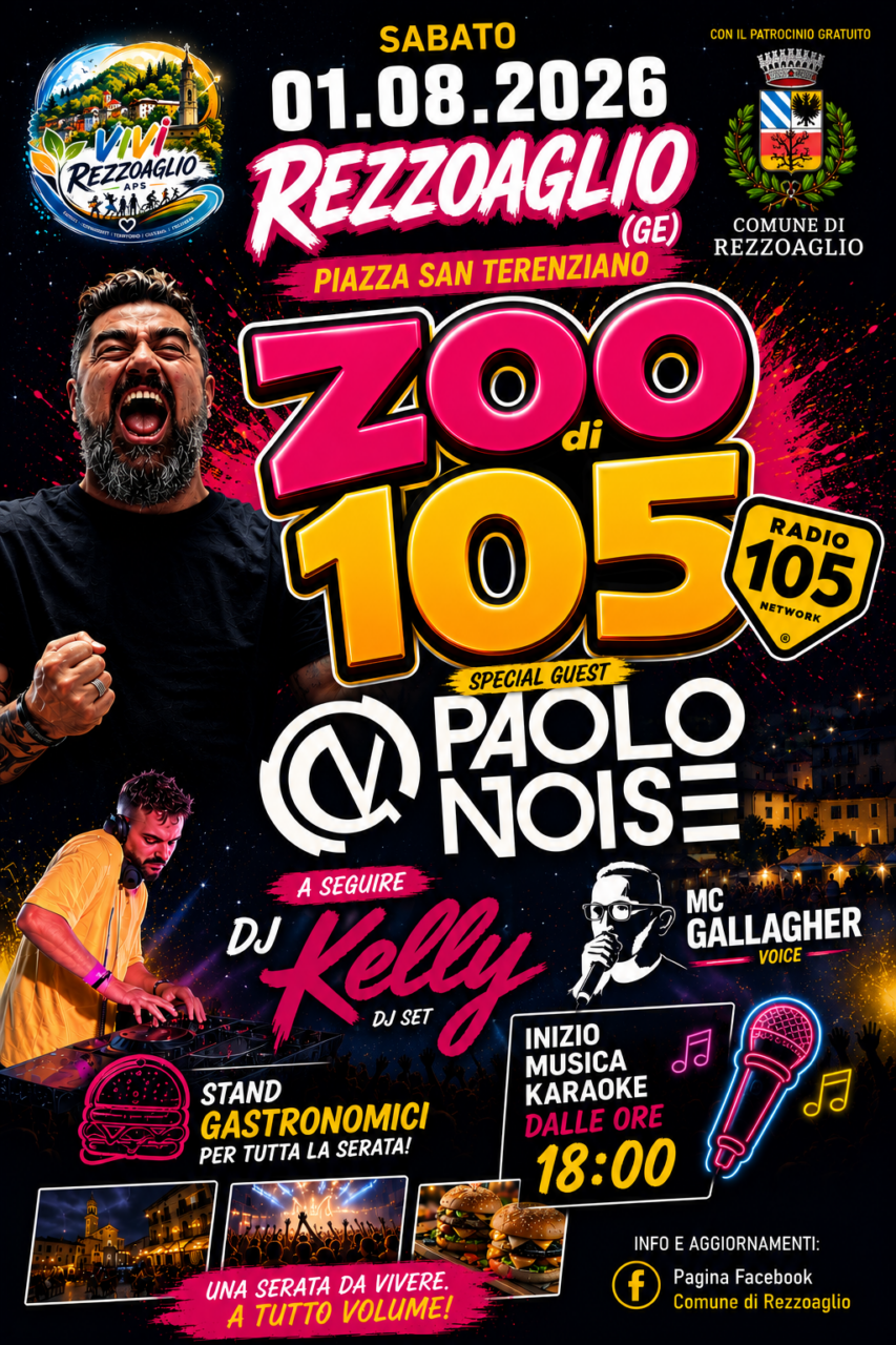 Rezzoaglio, arriva lo show dello Zoo di 105: Paolo Noise protagonista in Piazza San Terenziano