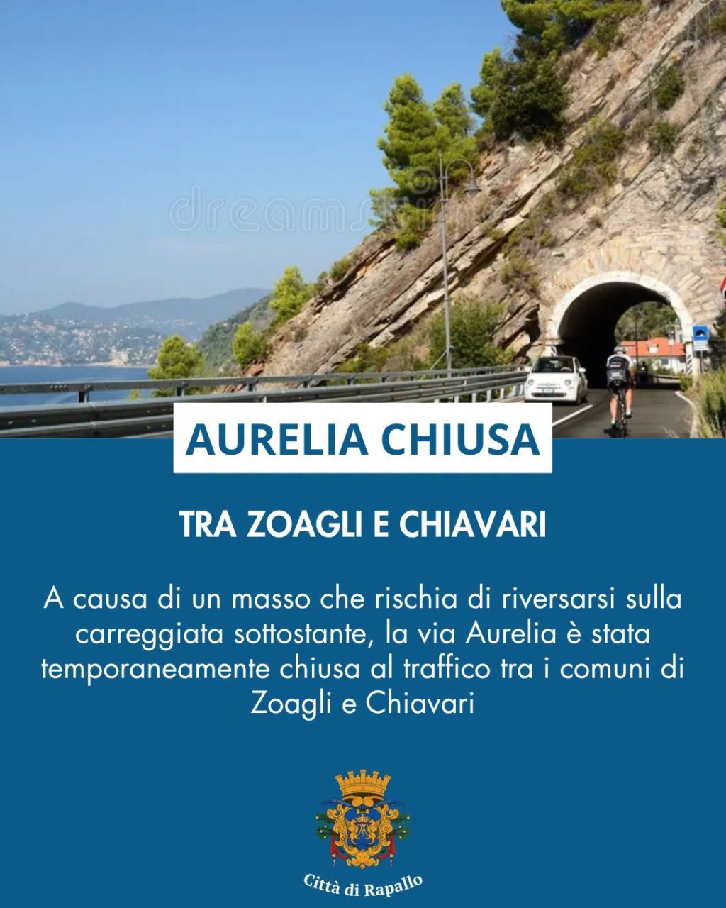 Via Aurelia chiusa tra Zoagli e Chiavari