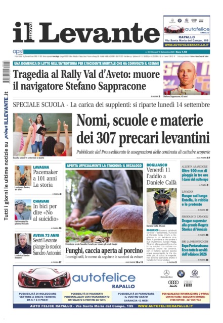 Il Nuovo Levante da oggi in edicola
