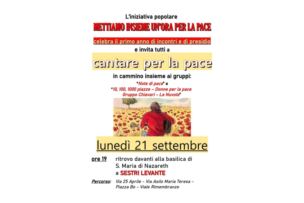 A Sestri Levante un’ora per la pace: questa sera il corteo e la musica